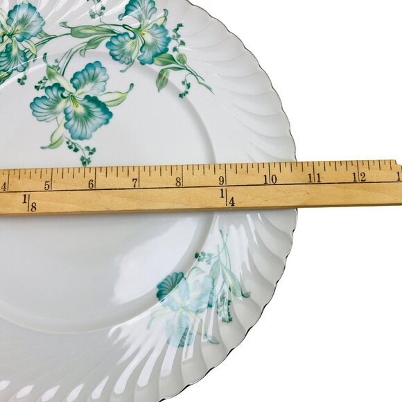 Vintage 1940s Royal Tettau Germany MCM Blue Iris Pattern Silver Trim Plate Set - Picture 8 of 11